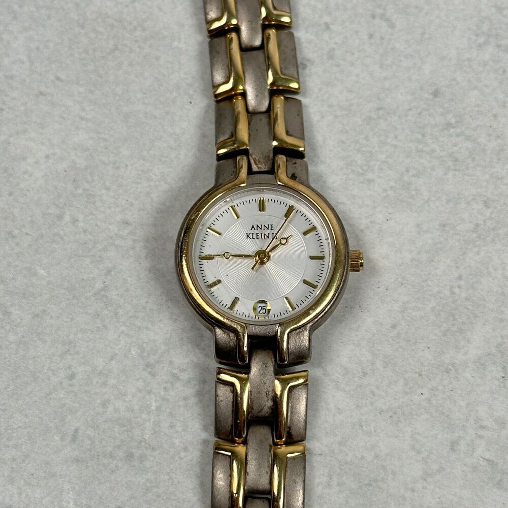 Anne Klein Watch Womens 23mm Round Date Two Tone 7" Quartz New Battery READ